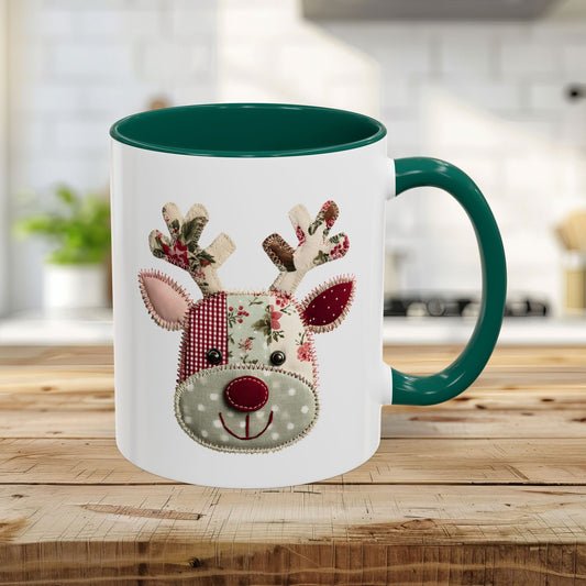 Country Christmas Patchwork Rudolph 11 & 15 oz. Mug