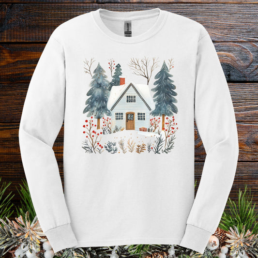 Cozy Nordic Winter Cabin Long Sleeve Tee