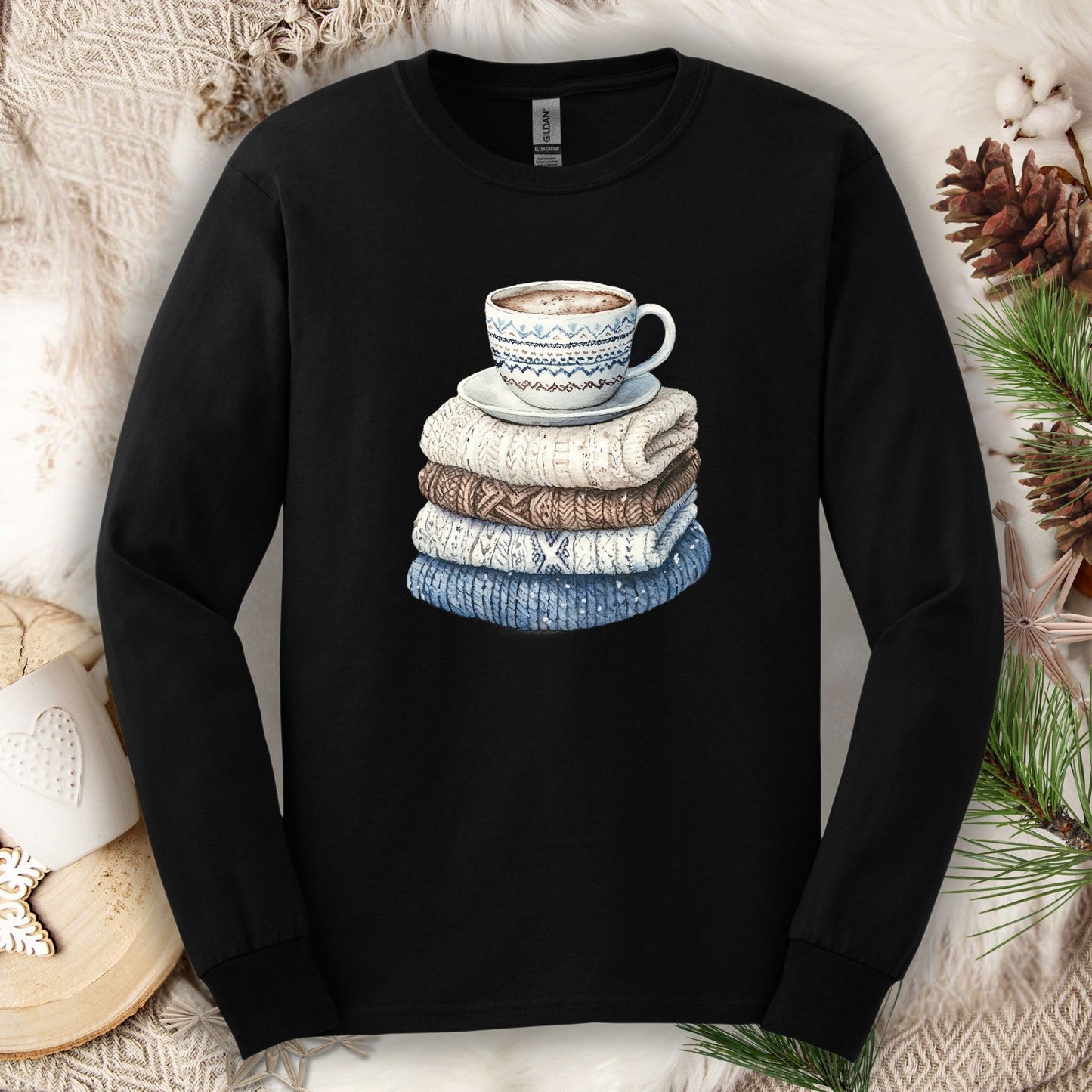 Cozy Winter Wool Sweaters & Coffee Long Sleeve Tee