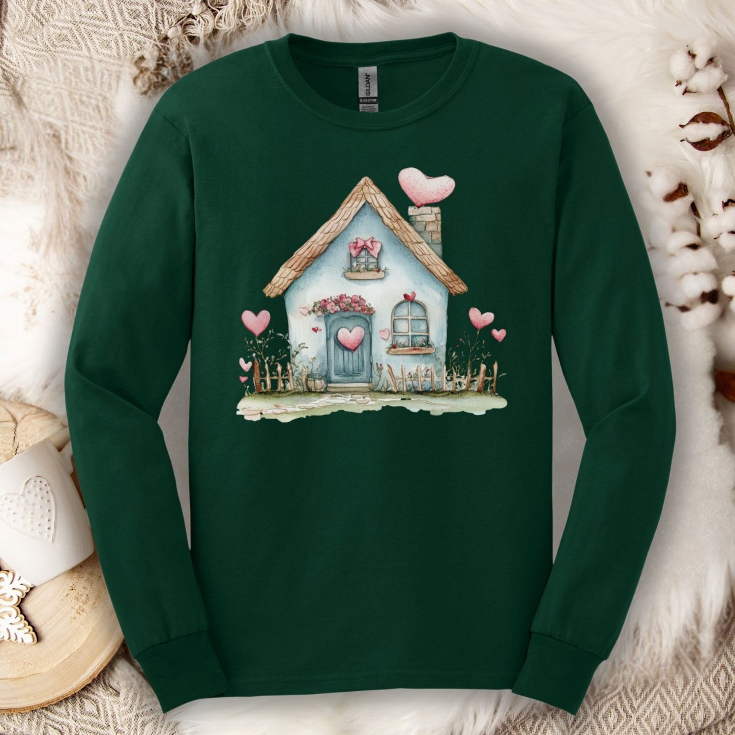 Cute Blue Valentine's Cottage Long Sleeve Tee