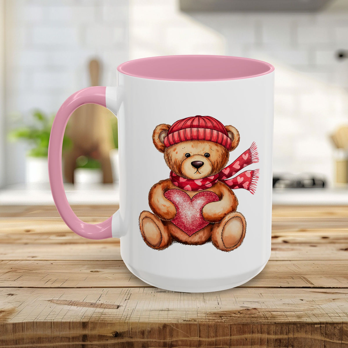 Cute Valentine's Teddy Bear with Heart Mug (11/15oz)