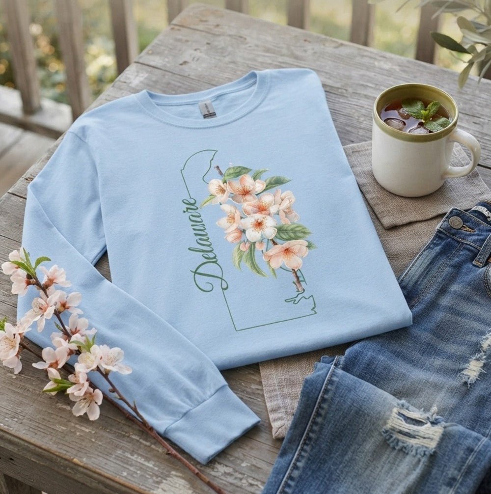 Delaware State Flower Long Sleeve Tee - Peach Blossoms