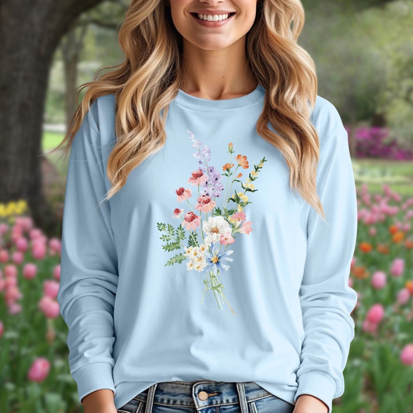 Delicate Summer Wildflowers Long Sleeve Tee