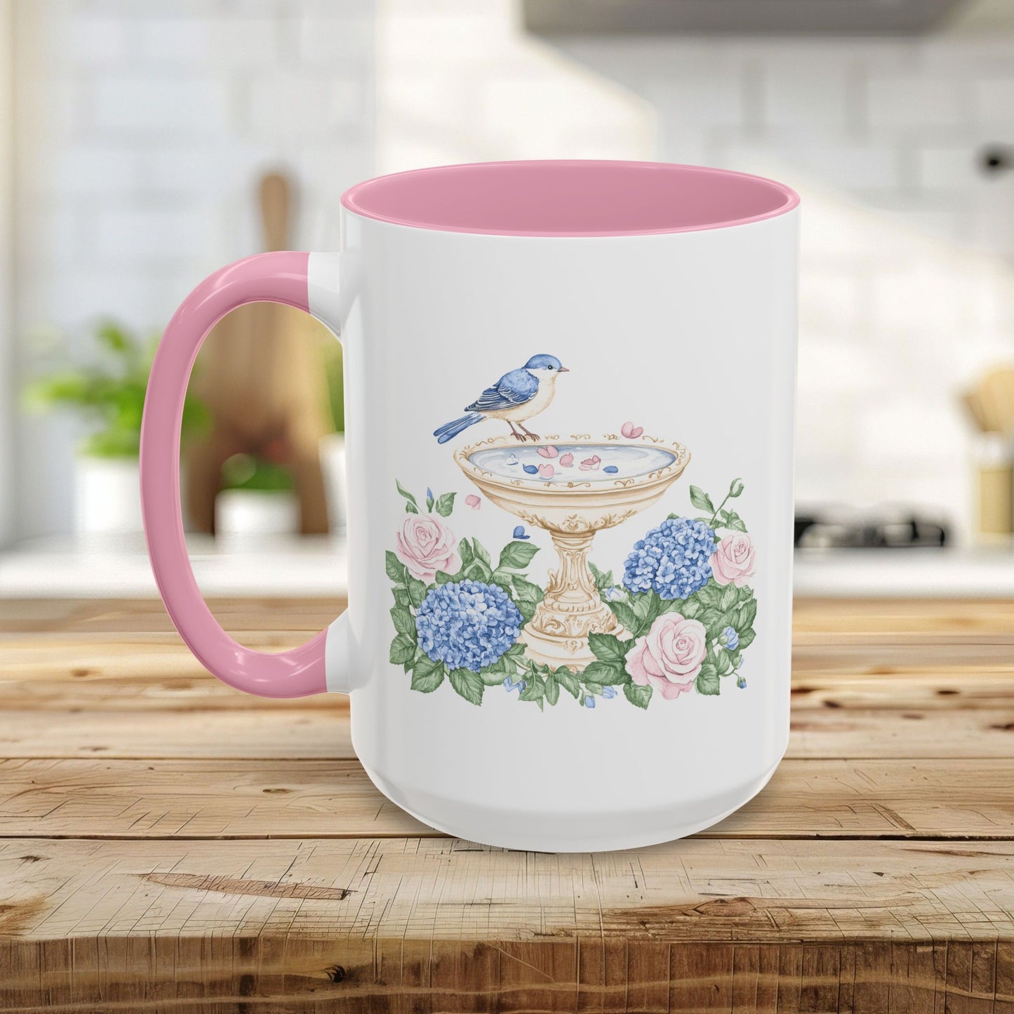 Elegant Spring Garden Bird Bath Mug (11oz/15oz)