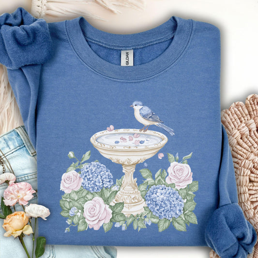 Elegant Spring Garden Bird Bath Sweatshirt