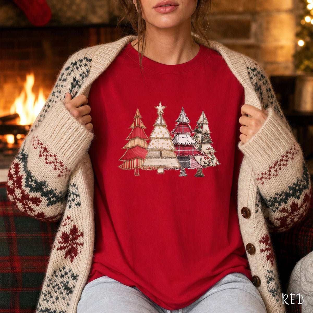Faux Patchwork Christmas Trees T-Shirt