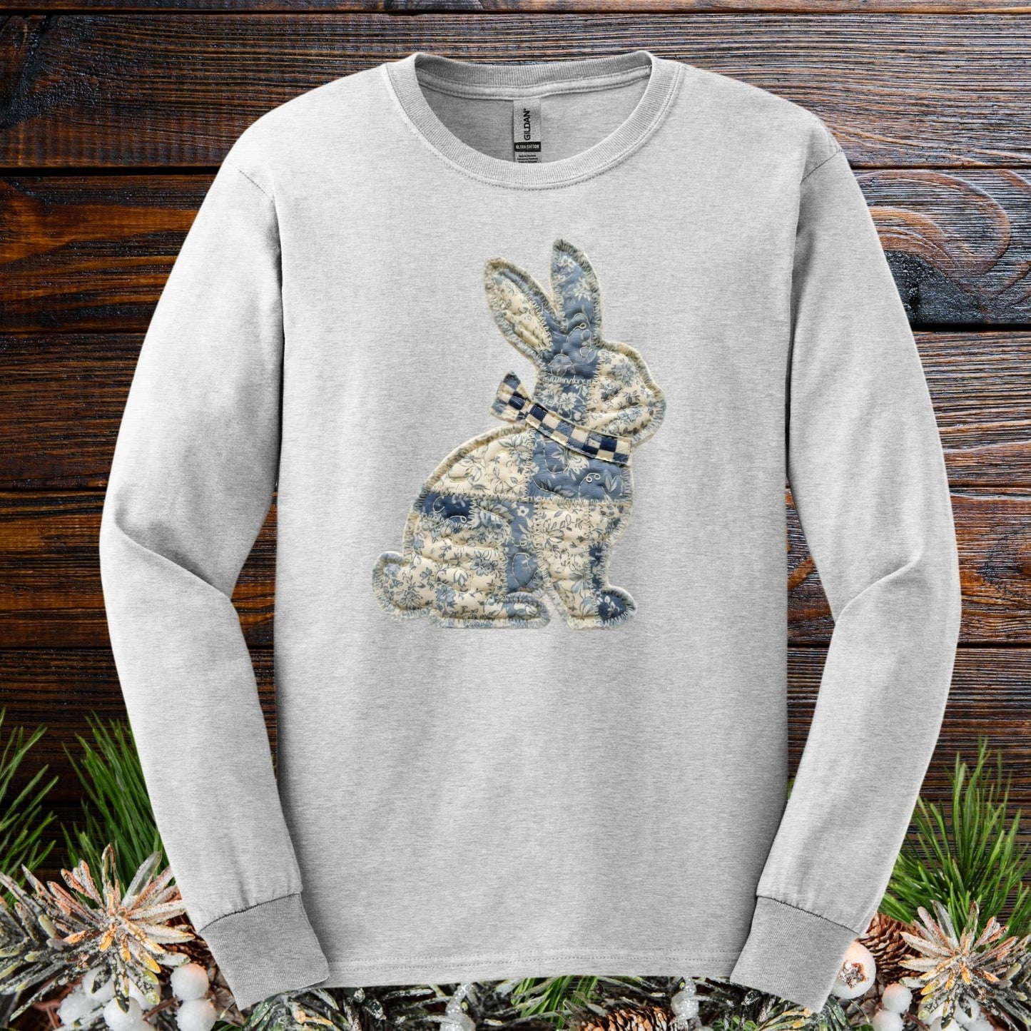 Faux Patchwork Country Bunny Long Sleeve Tee