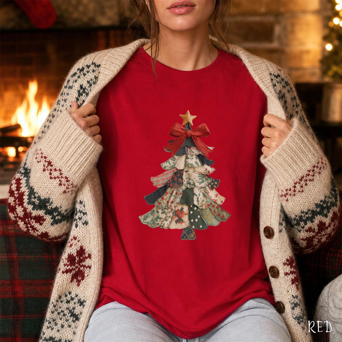 Faux Patchwork Country Christmas Tree T-Shirt
