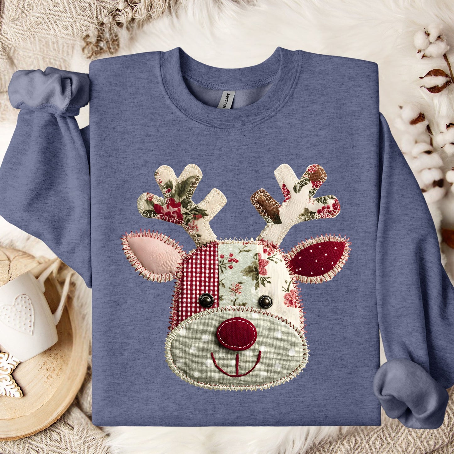 Faux Patchwork Country Rudolph Sweatshirt
