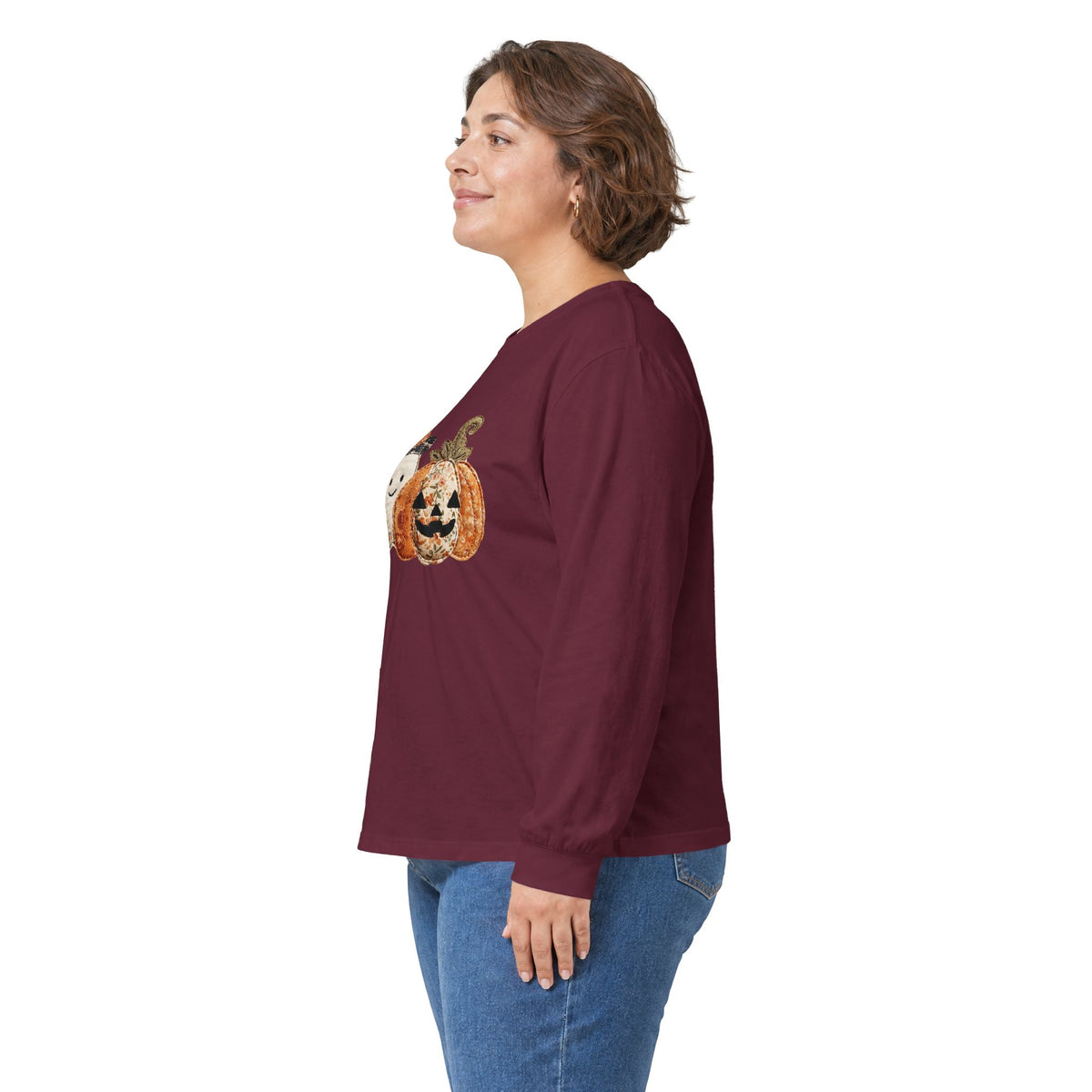 Faux Patchwork Ghost & Jack 'O Lantern Long Sleeve Tee