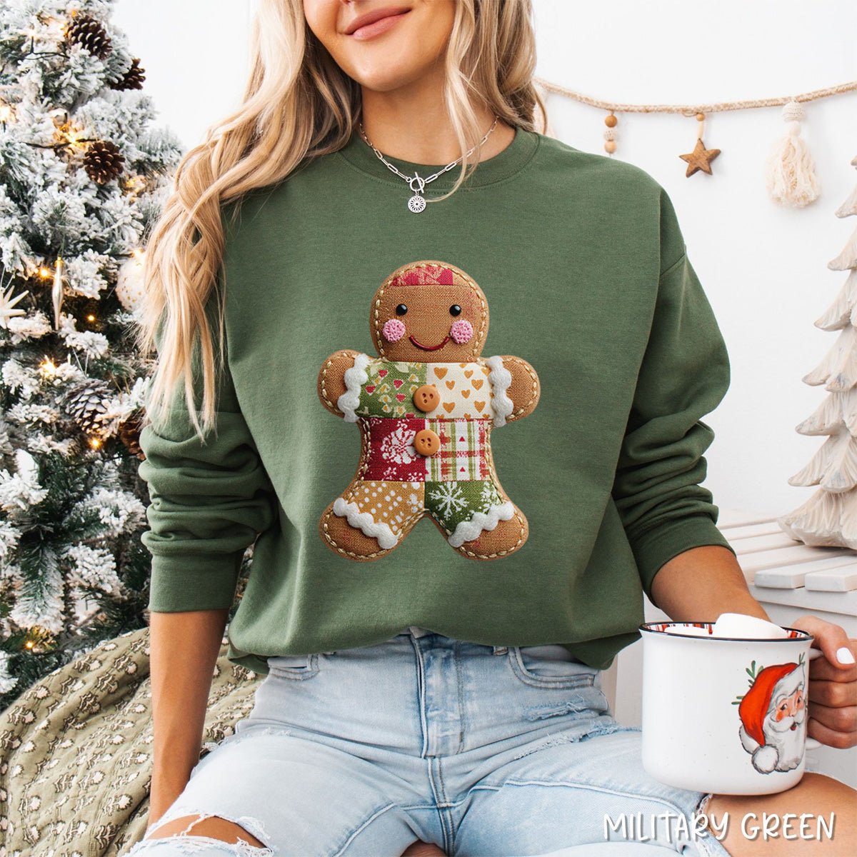 Faux Patchwork Gingerbread Man Sweatshirt