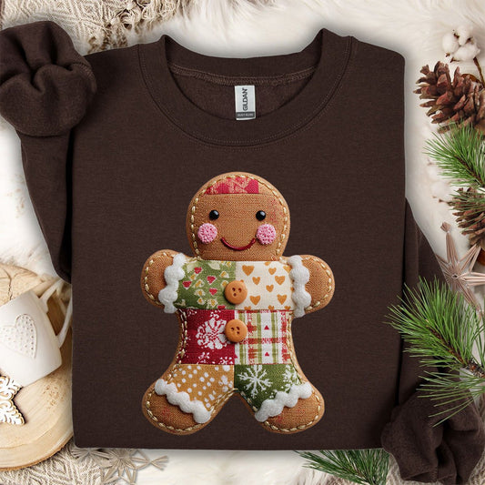 Faux Patchwork Gingerbread Man Sweatshirt