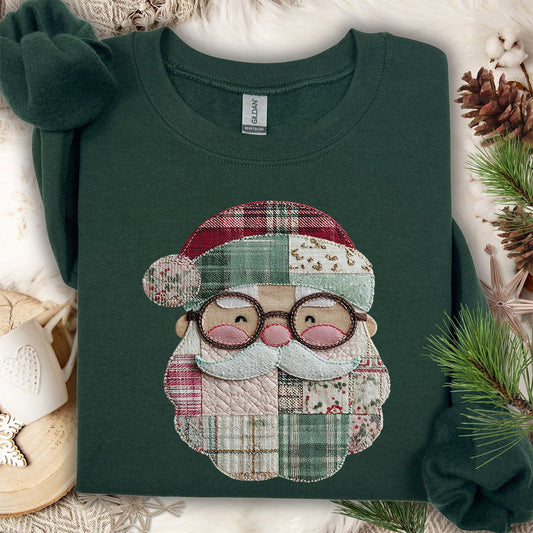 Faux Patchwork Plaid Santa Sweatshirt