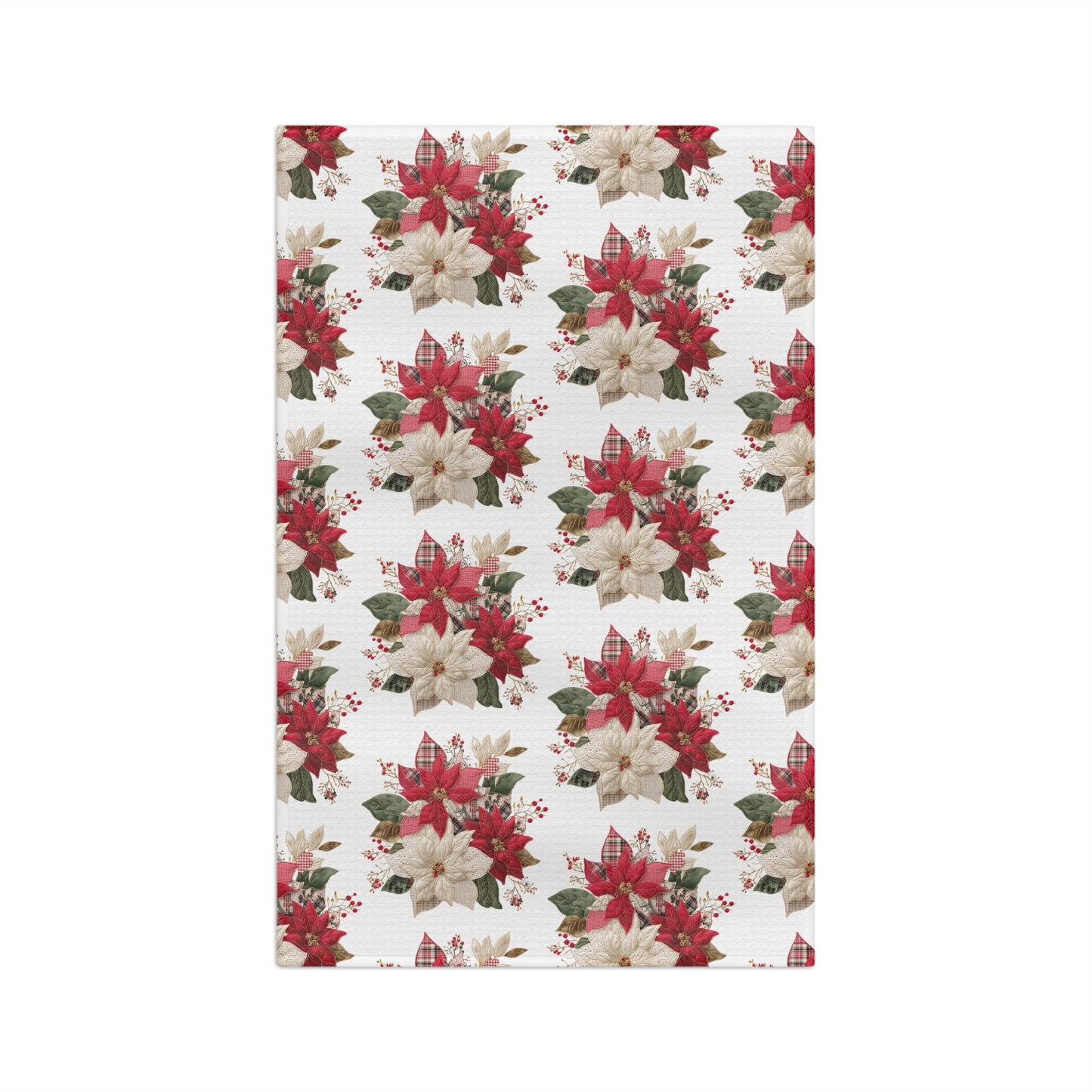 Faux Patchwork Poinsettia Holiday Tea Towel