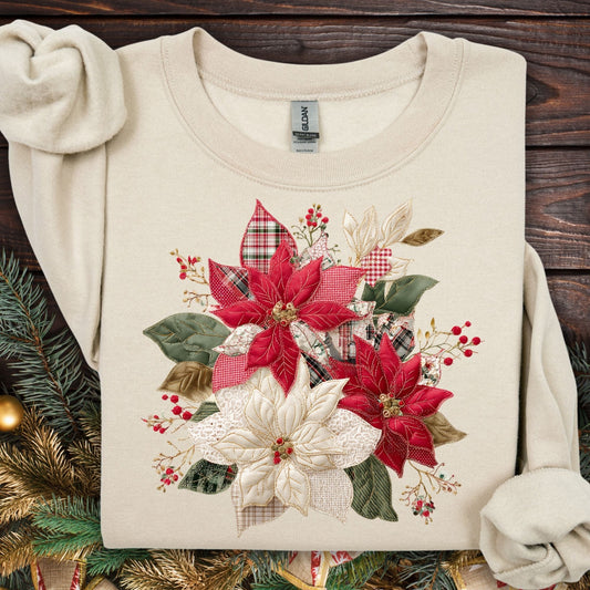 Faux Patchwork Poinsettia Sweatshirt