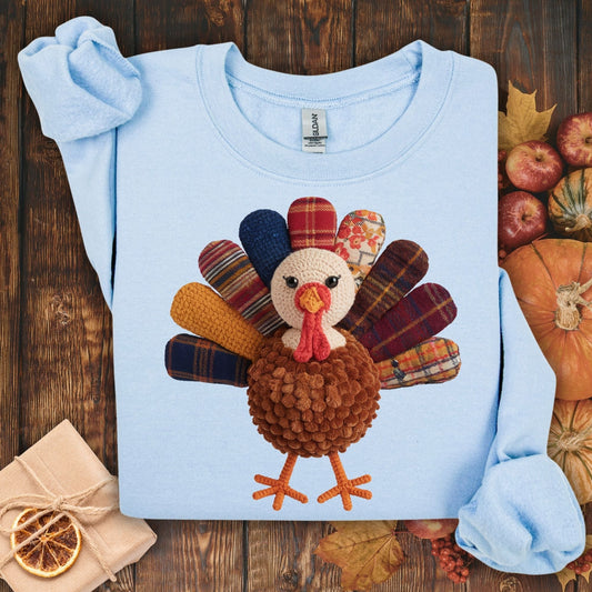 Faux Patchwork Preppy Turkey Sweatshirt
