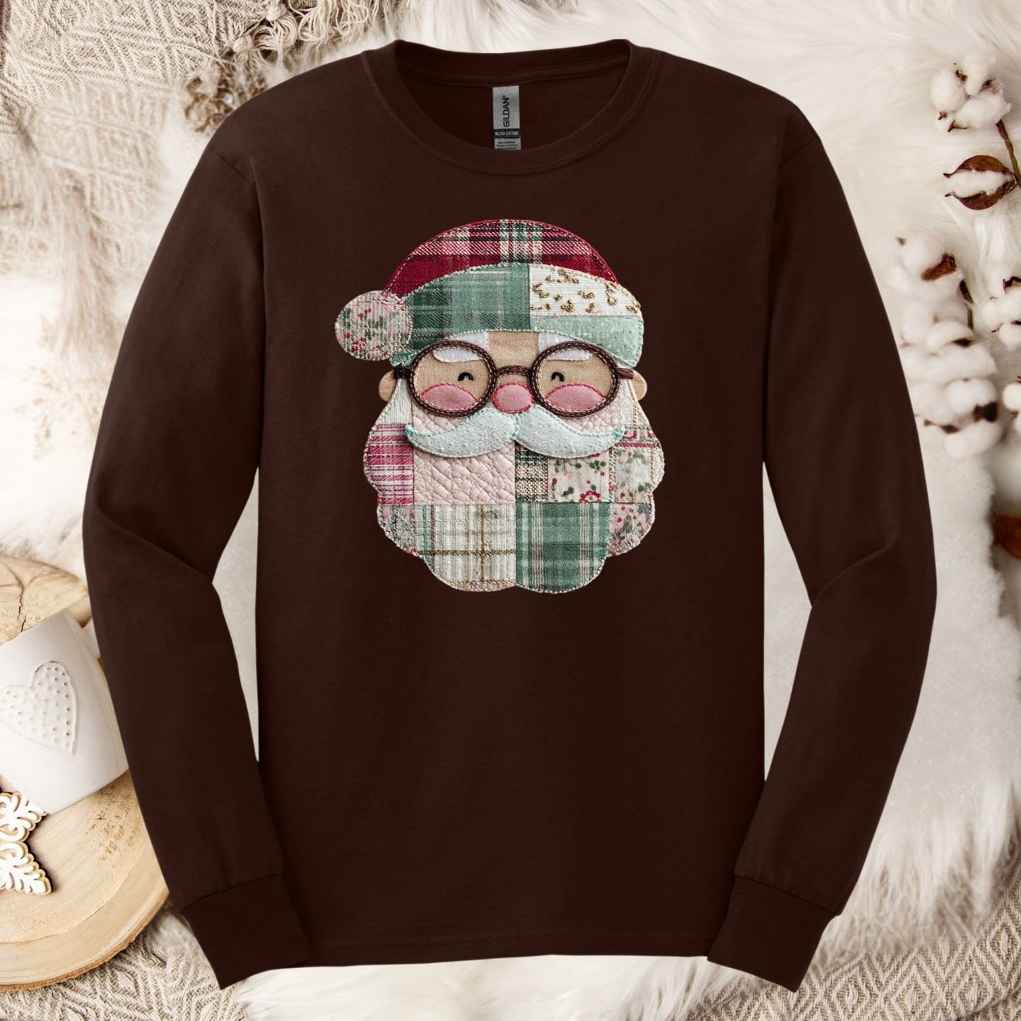 Faux Patchwork Santa Long Sleeve Tee