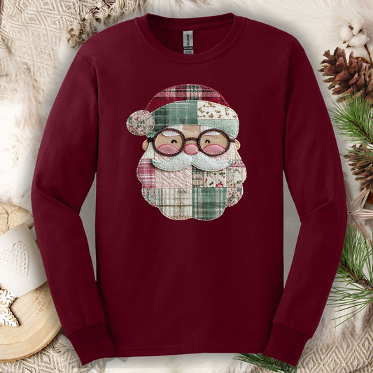 Faux Patchwork Santa Long Sleeve Tee