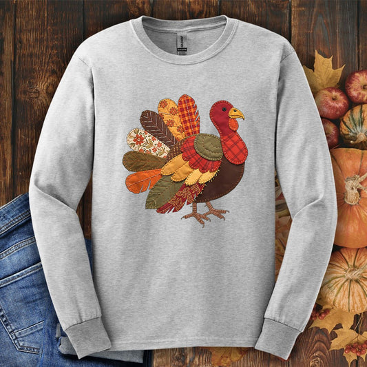 Faux Patchwork Thanksgiving Turkey Long Sleeve Tee