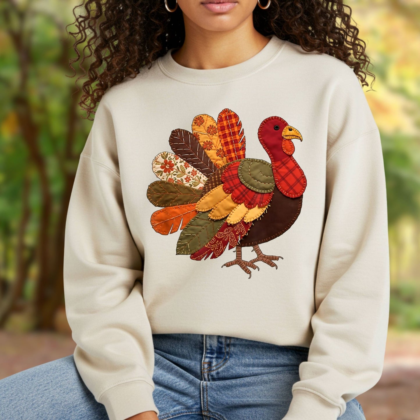 Faux Patchwork Thanksgiving Turkey Sweatshirt
