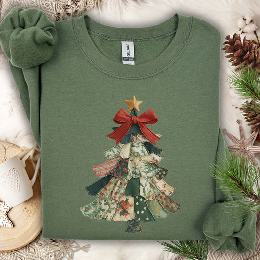 Faux Preppy Patchwork Christmas Tree Sweatshirt