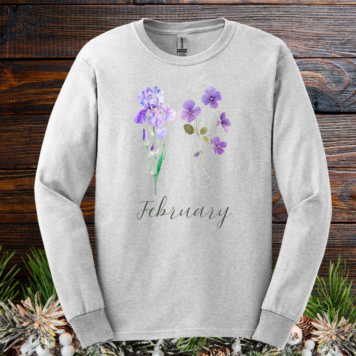 February Birth Month Flowers Long Sleeve Tee — Iris & Violet