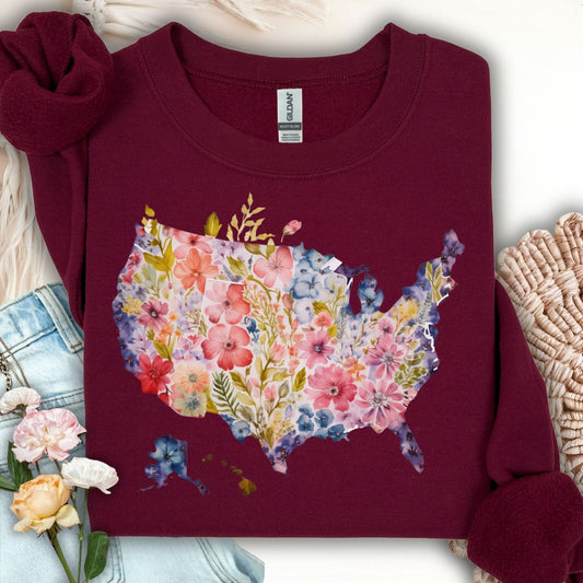 Floral Map of the USA Sweatshirt