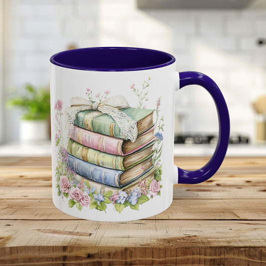 Floral Stack of Vintage Books Mug (11oz/15oz)