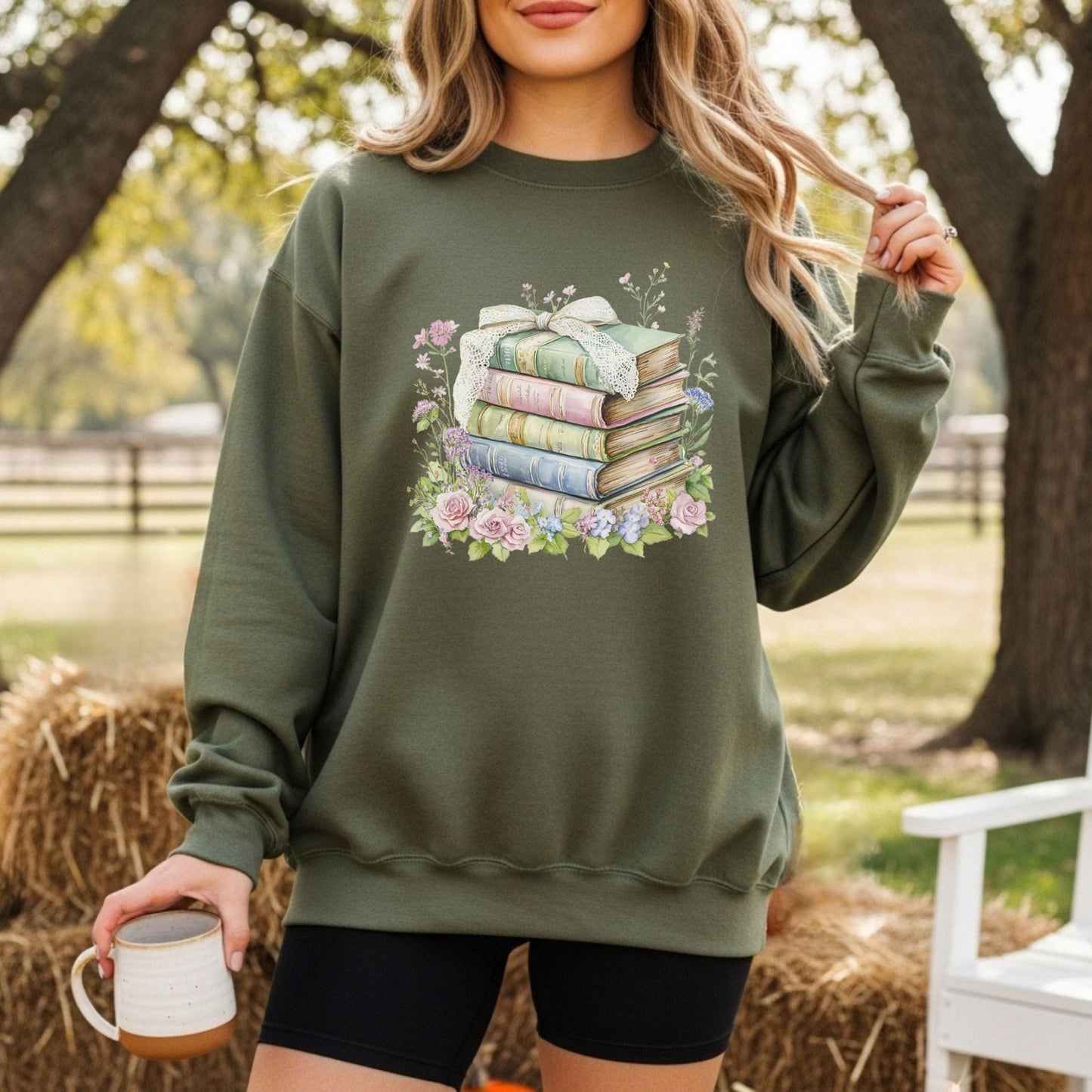 Floral Stack of Vintage Books Sweatshirt