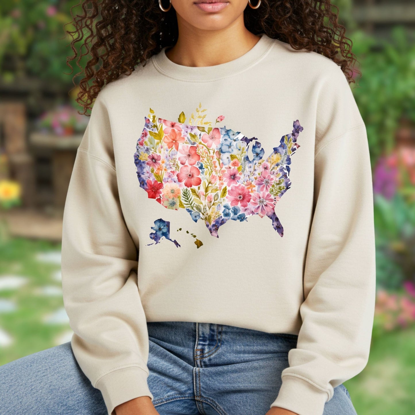 Floral USA Map Sweatshirt
