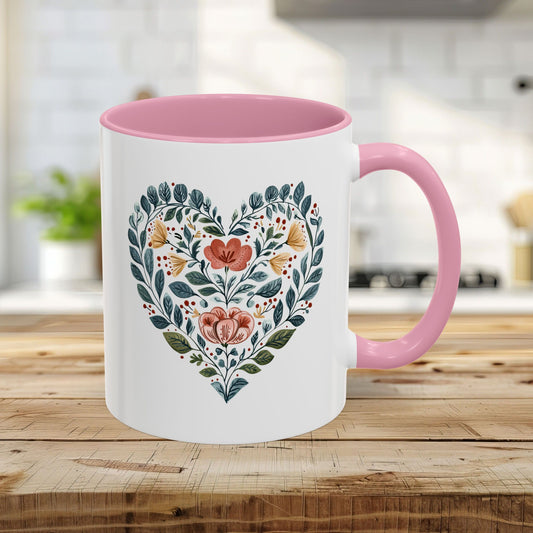 Folk Art Blue Floral Valentine's Heart Mug (11/15oz)