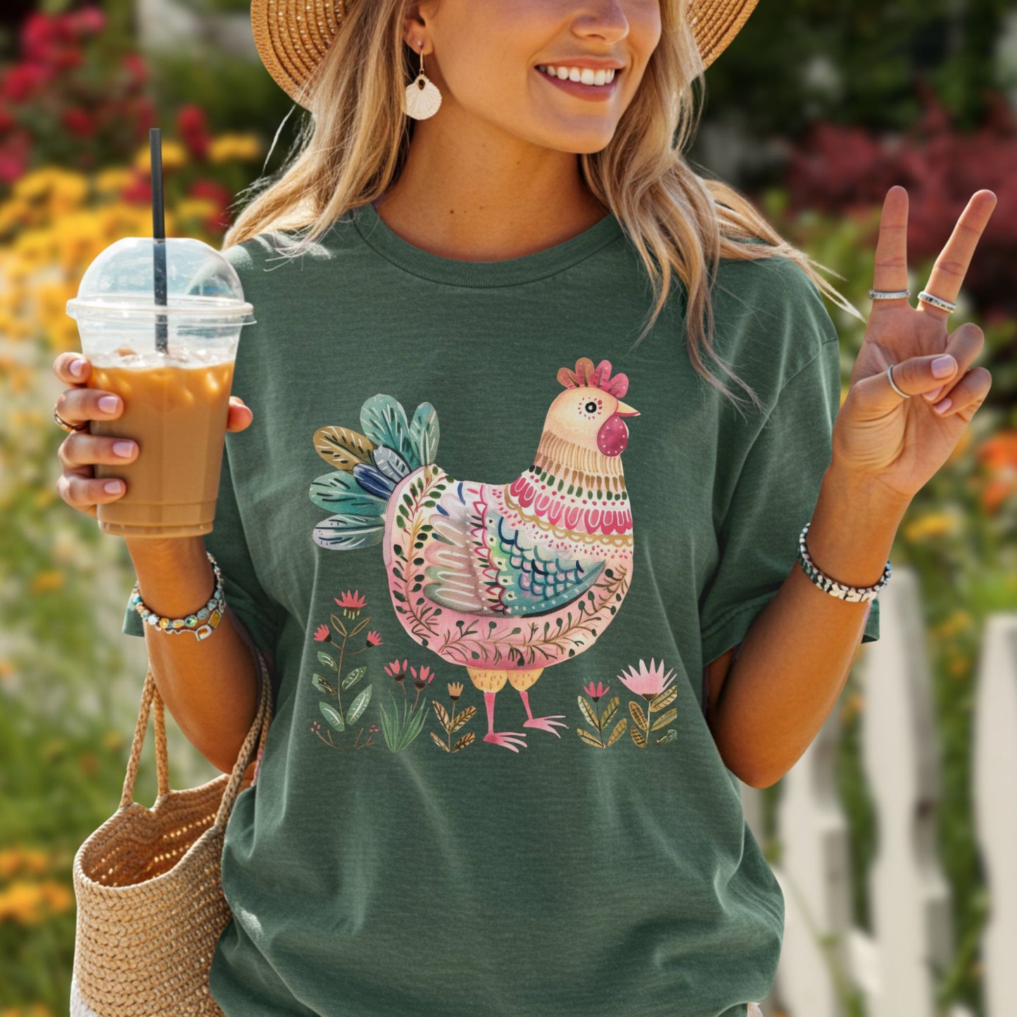 Folk Art Colorful Chicken T-Shirt