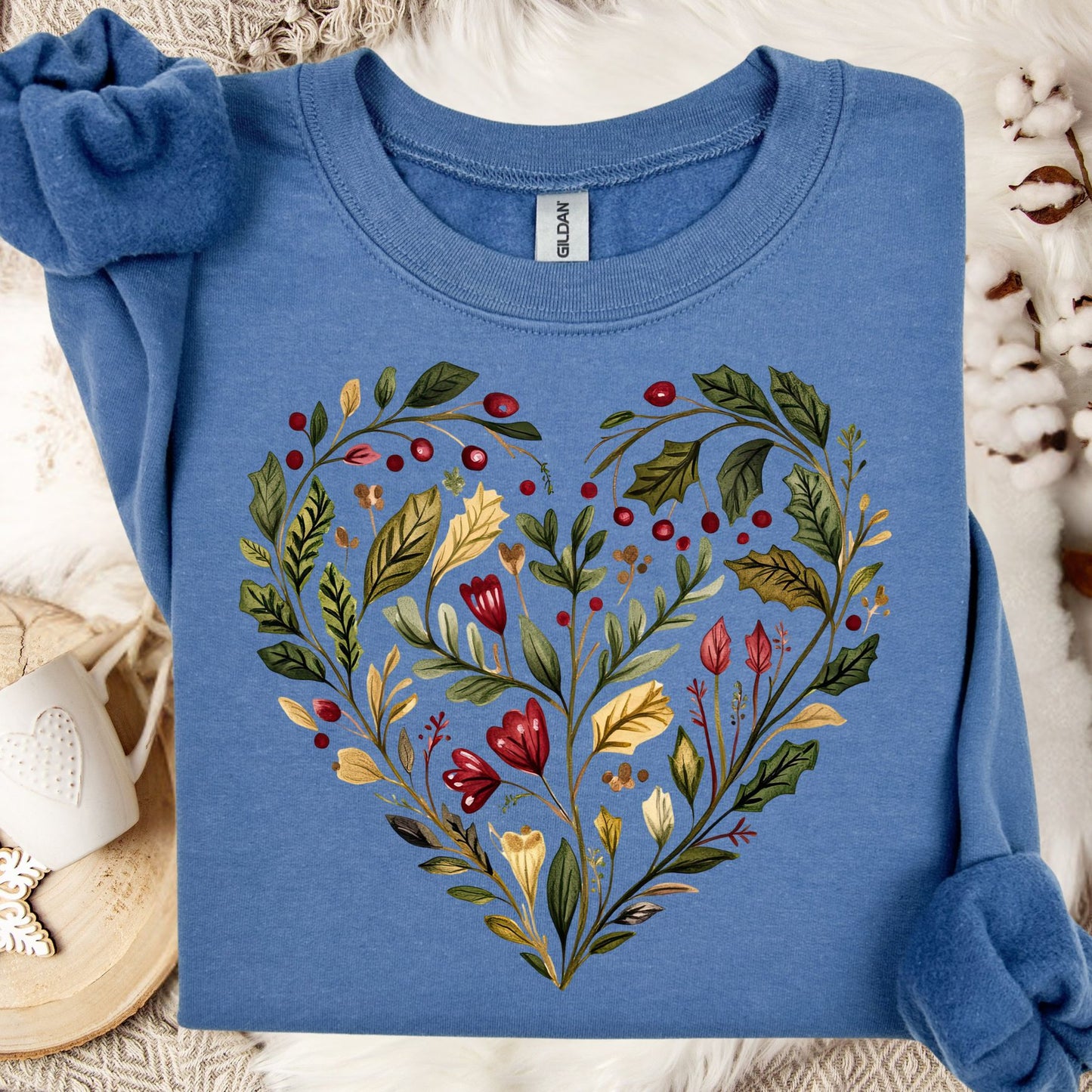 Folk Art Holly Berry and Rose Watercolor Sweatshirt