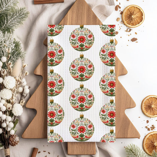 Folk Art Ornament Microfiber Tea Towel