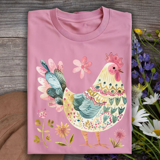 Folk Art Rooster and Flowers T-Shirt
