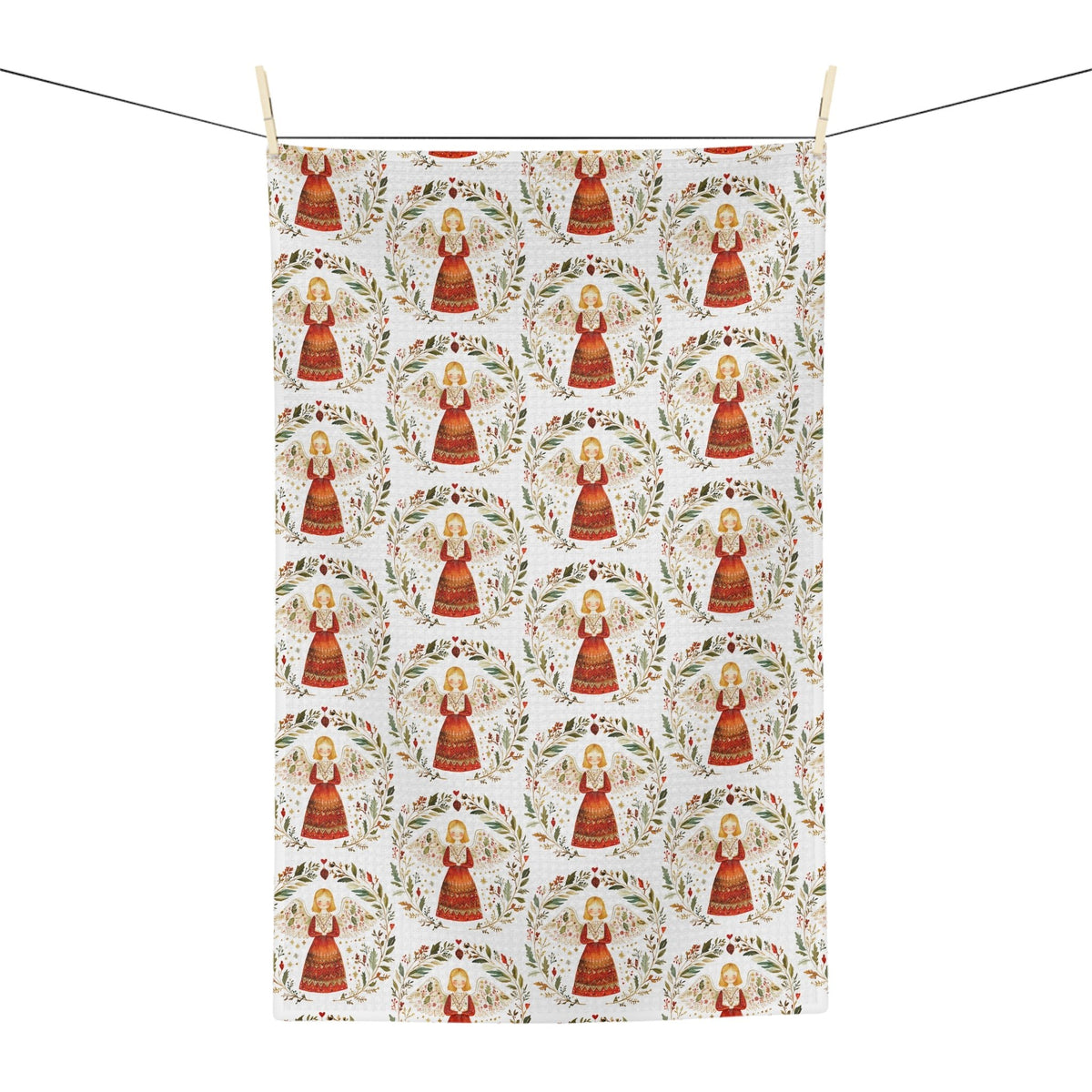 Folk Art Winter Angel Tea Towel