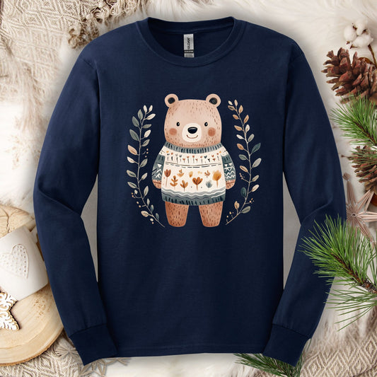 Folk Art Woodland Bear Long Sleeve Tee