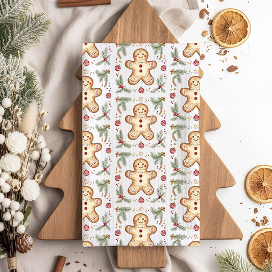 Gingerbread Cookie Pattern Microfiber Tea Towel