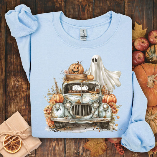 Halloween Vintage Pickup Truck & Ghost Sweatshirt