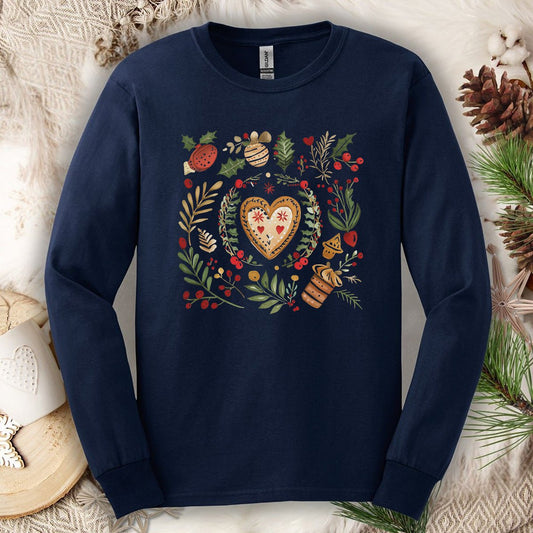 Holiday Gingerbread Heart Art Long Sleeve Tee