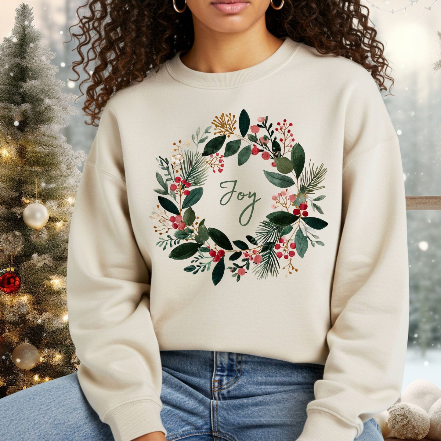 Joy Christmas Wreath Sweatshirt