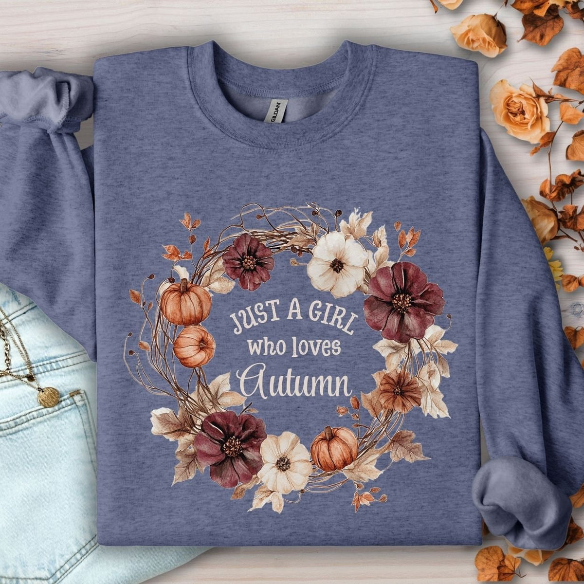 Just a Girl Who Loves Autumn Floral Wreath Sweatshirt