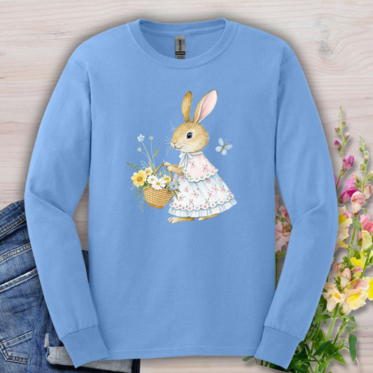 Lady Bunny with Spring Flower Basket Long Sleeve Tee