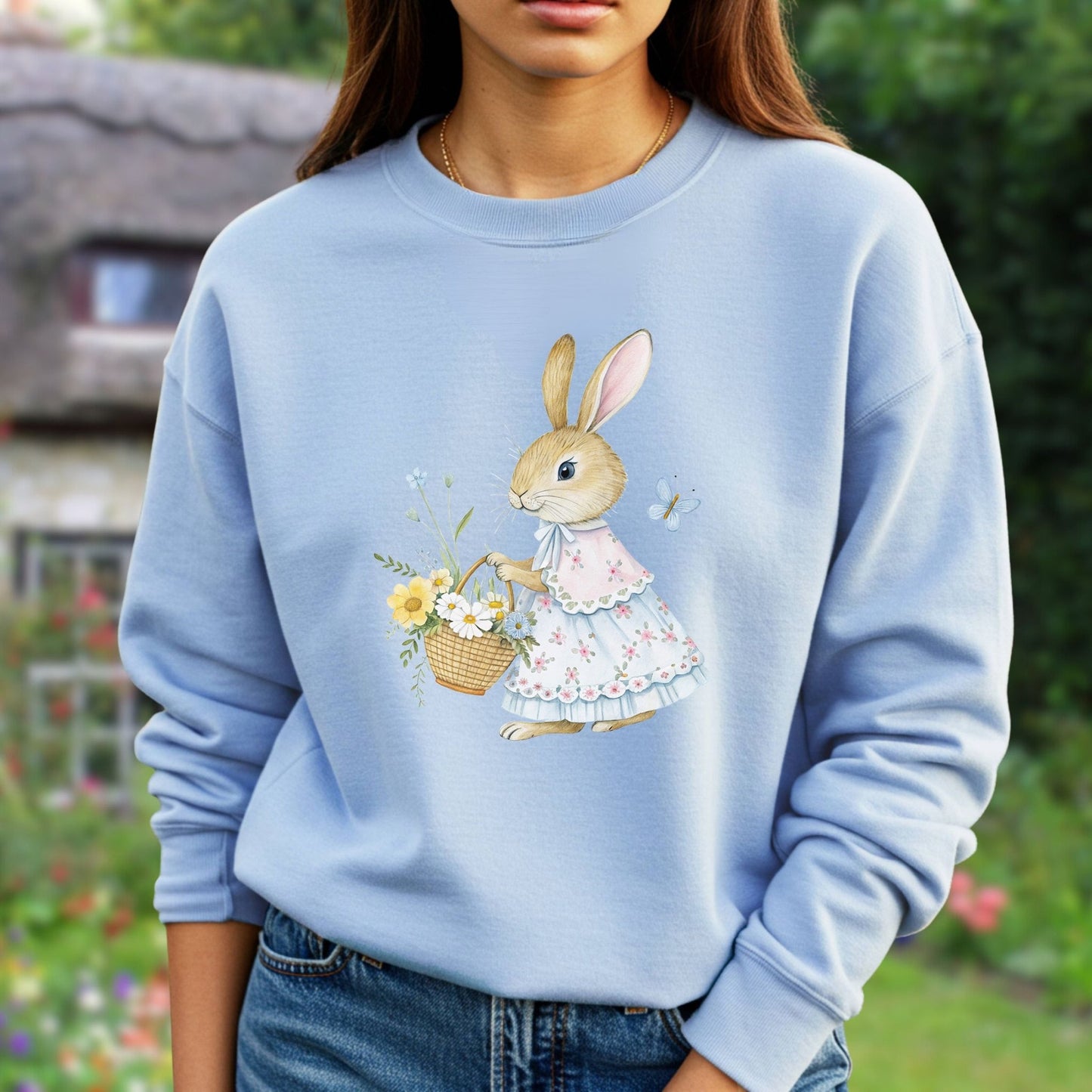 Lady Bunny with Spring Flower Basket Sweatshirt