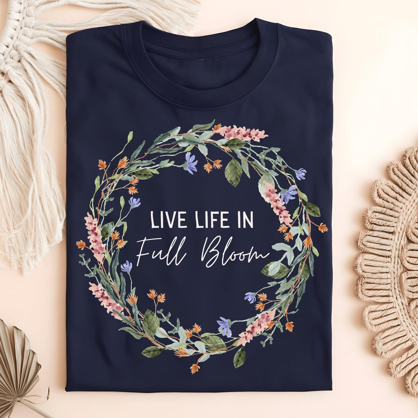 Wild Petal Threads T-Shirt Navy / S Live Life in Full Bloom Wildflower T-Shirt