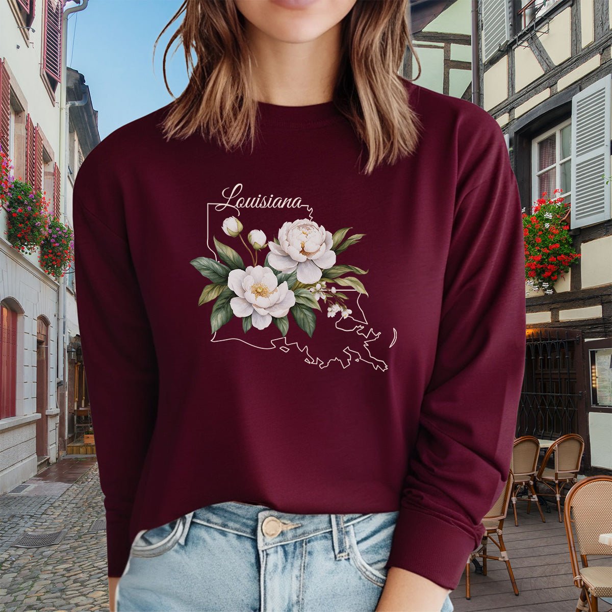 Louisiana State Flower Long Sleeve Tee - Magnolia