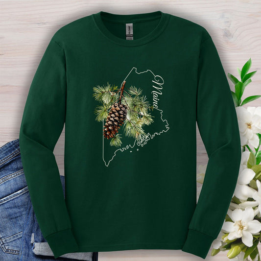 Maine State Flower Long Sleeve Tee - Pinecone