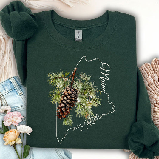 Maine State Flower Sweatshirt - White Pine & Tassle