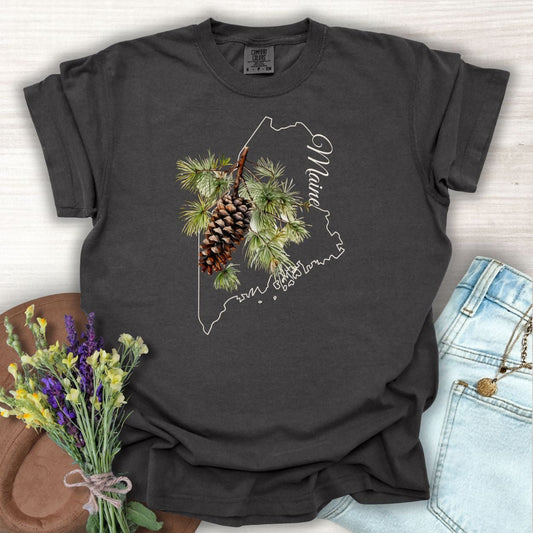 Maine State Flower T-Shirt - White Pine & Tassle