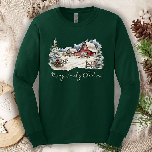Merry Country Christmas Long Sleeve Tee